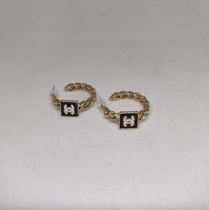 Gold and Black Chain Logo Earrings